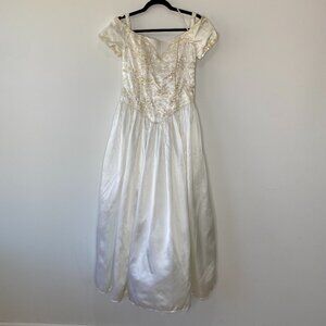 VTG 90s Jessica McClintock Gunne Sax Sequined Bridal Dress Ivory 11/12 USA Made